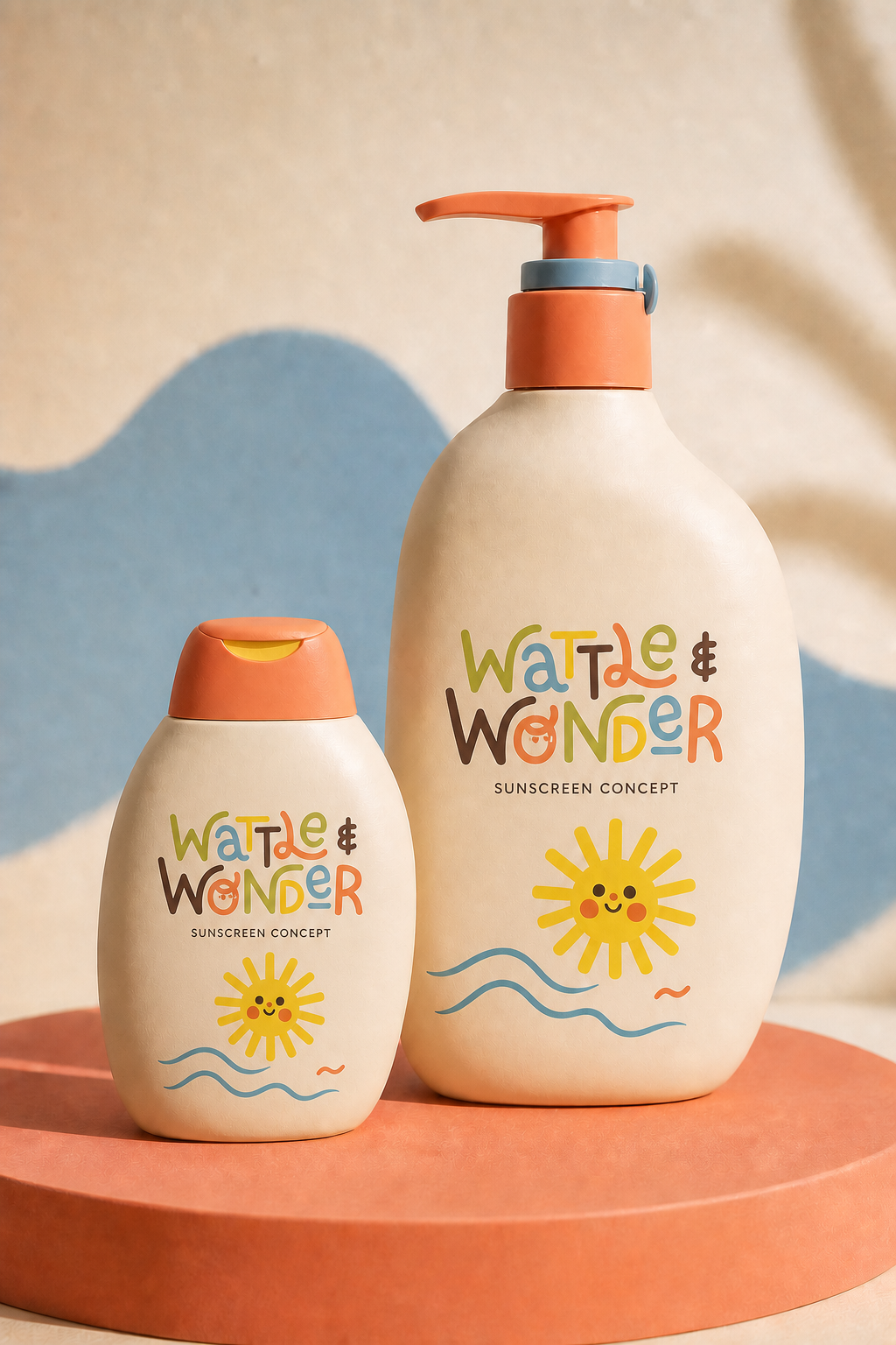 Concept rendering of small and large Wattle & Wonder sunscreen bottles